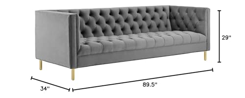Modway Delight Tufted Button Performance Velvet Tuxedo Sofa With Gold Stainless Steel Legs In Gray